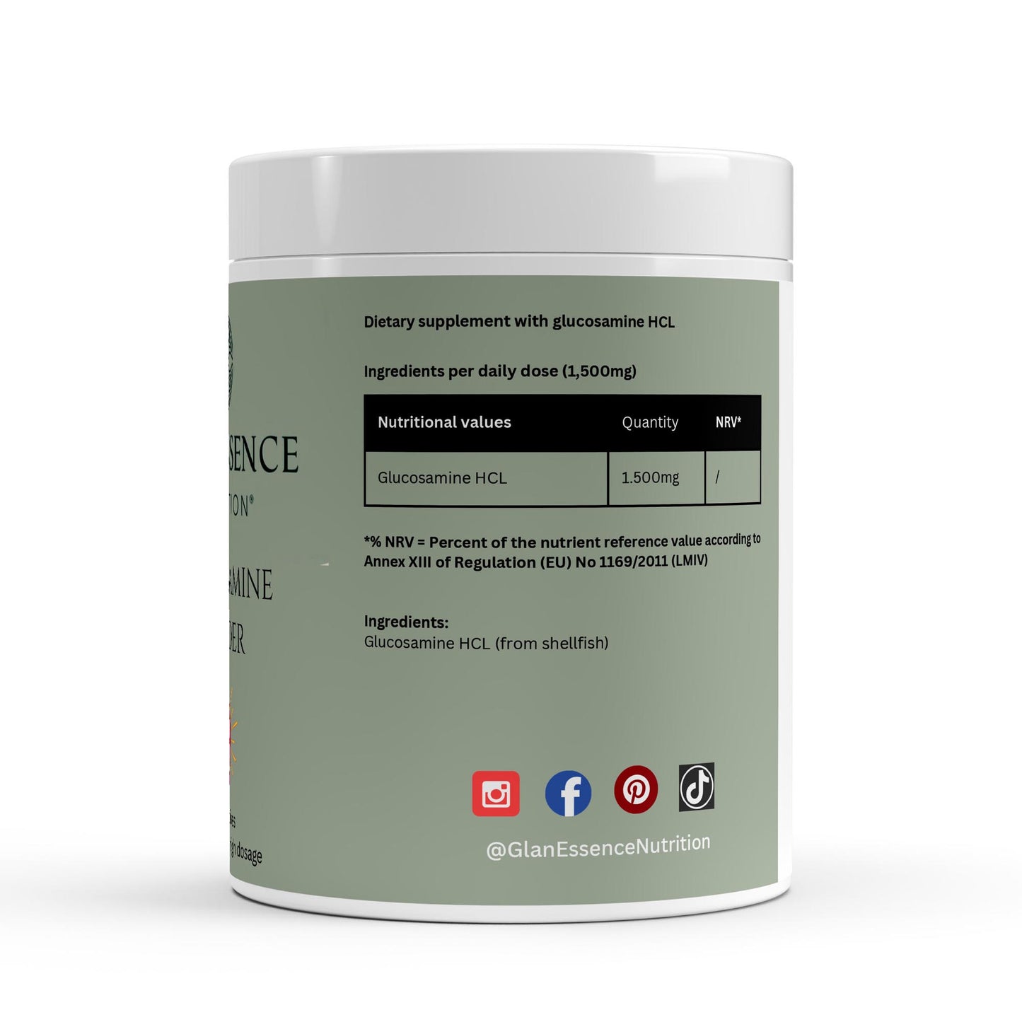 Nutritional supplement container with label on a white background