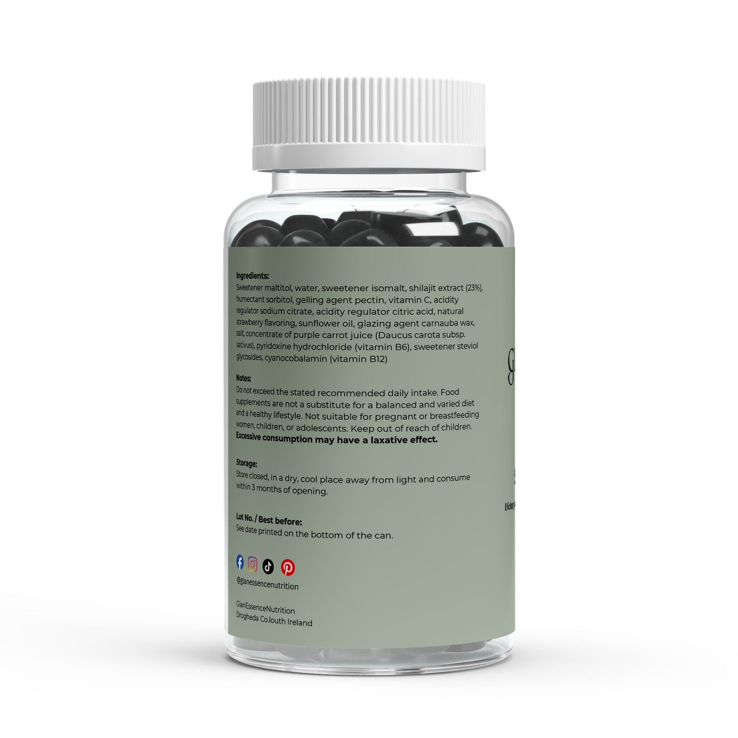Supplement bottle with label on a white background