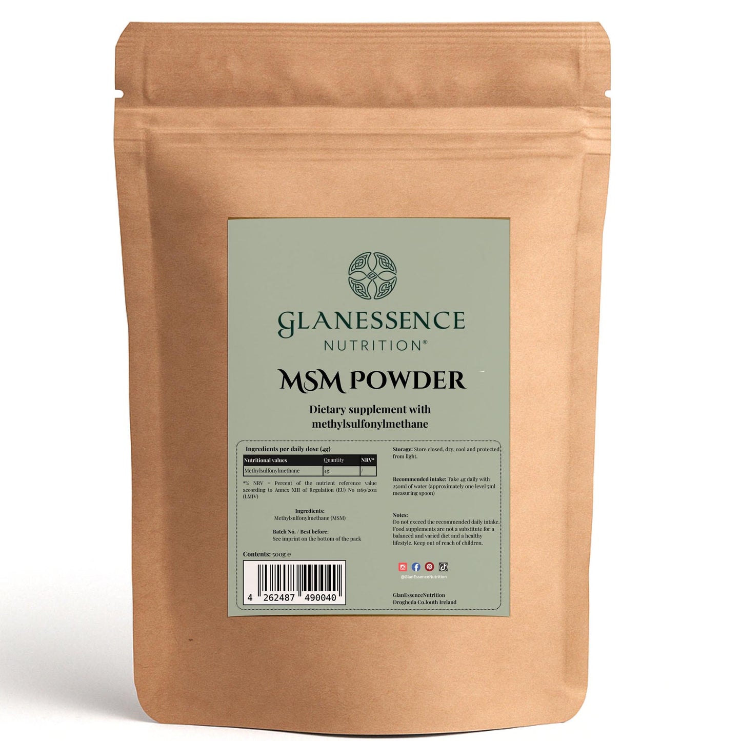 Glanessence Nutrition MSM Powder packaging on a white background