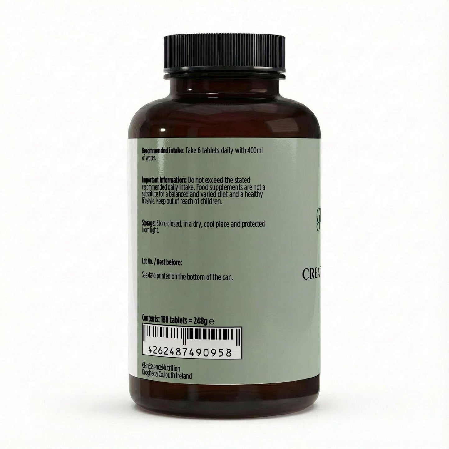 Brown supplement bottle with a label on a white background