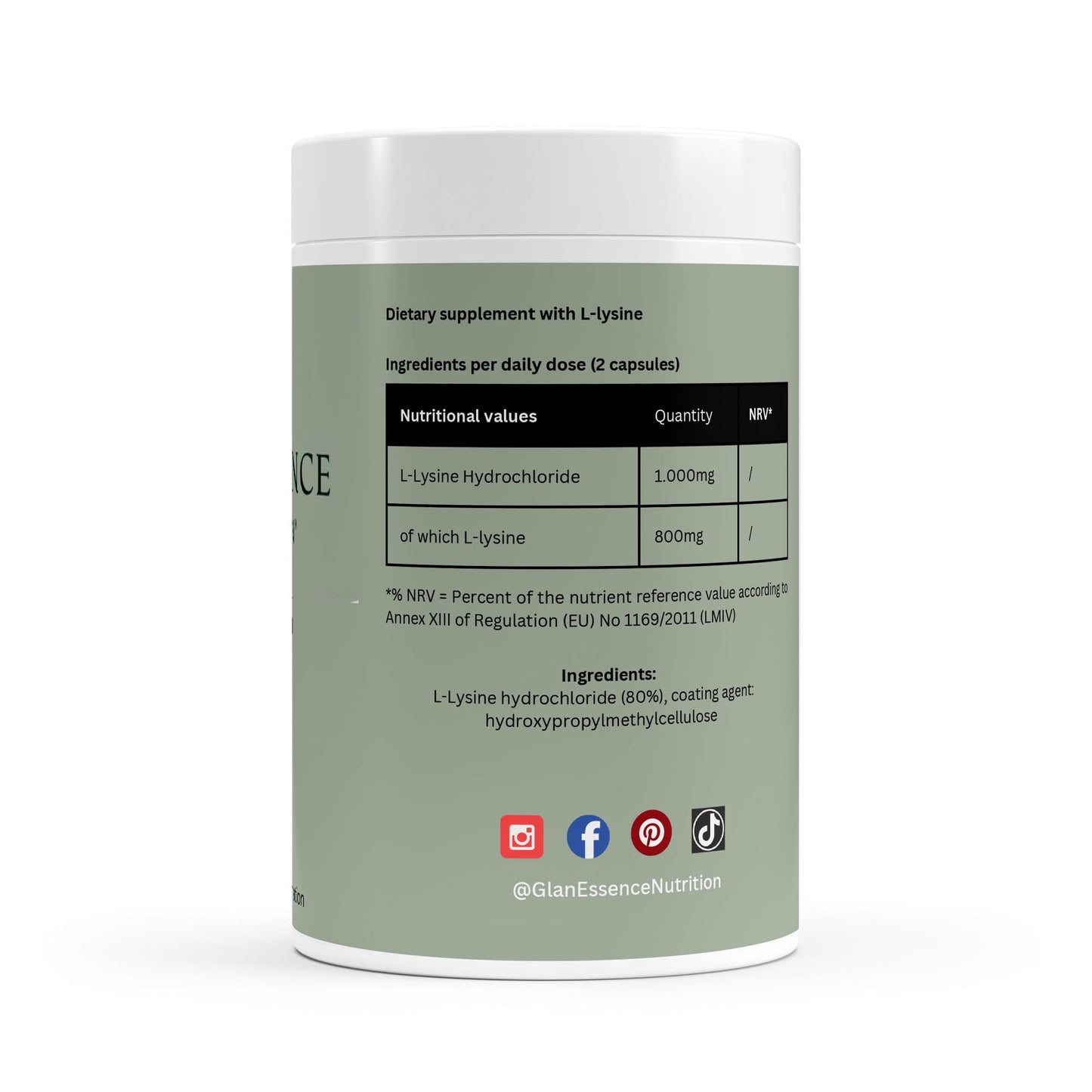 Supplement container with nutritional information on a white background