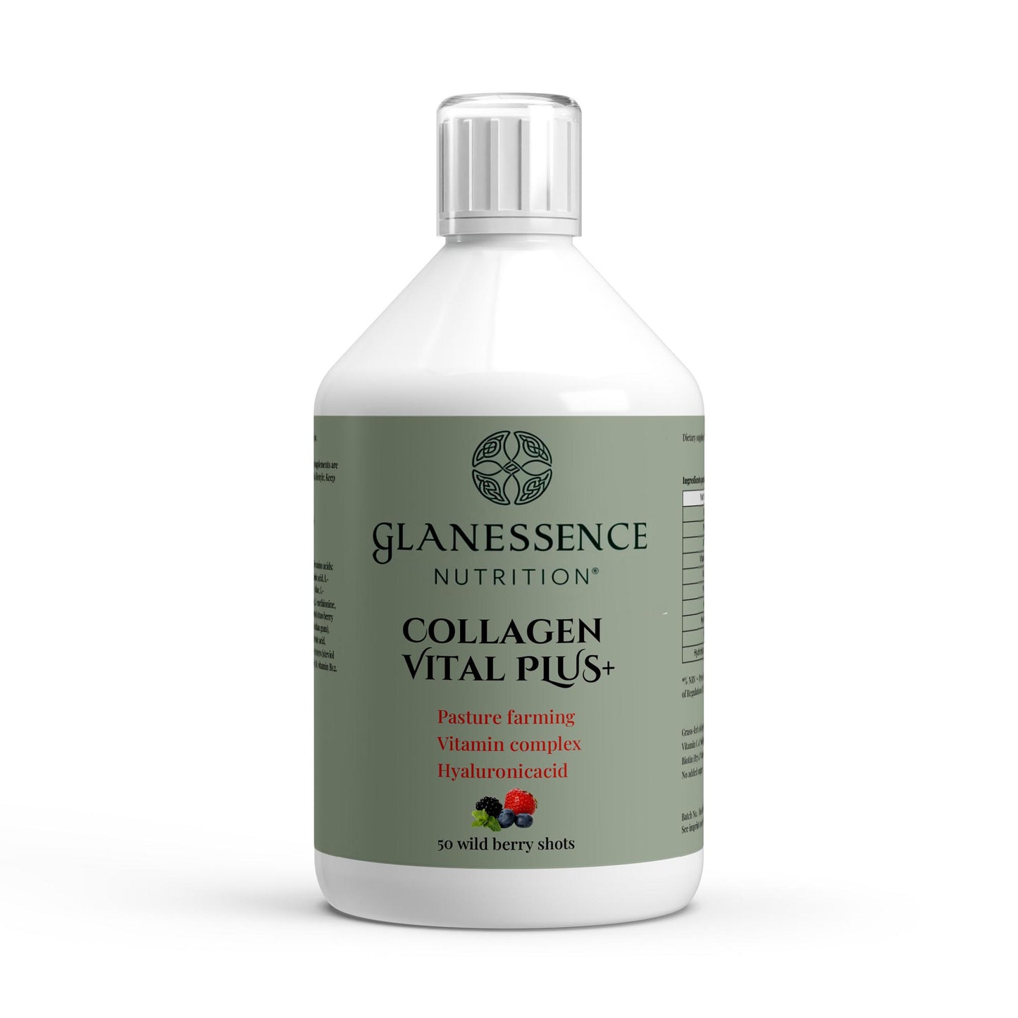 Glanessence Nutrition Collagen Vital Plus+ bottle on a white background