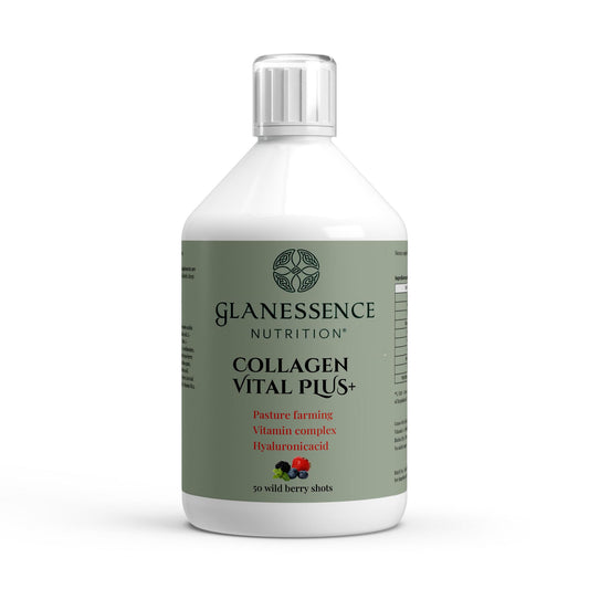Glanessence Nutrition Collagen Vital Plus+ bottle on a white background