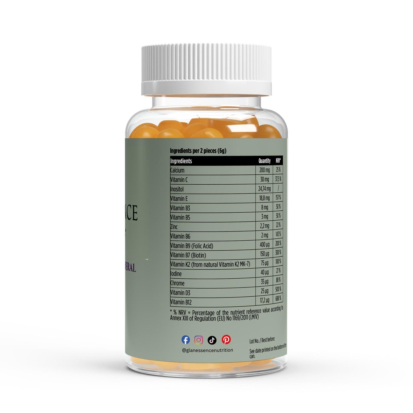 Supplement bottle with a white cap on a white background