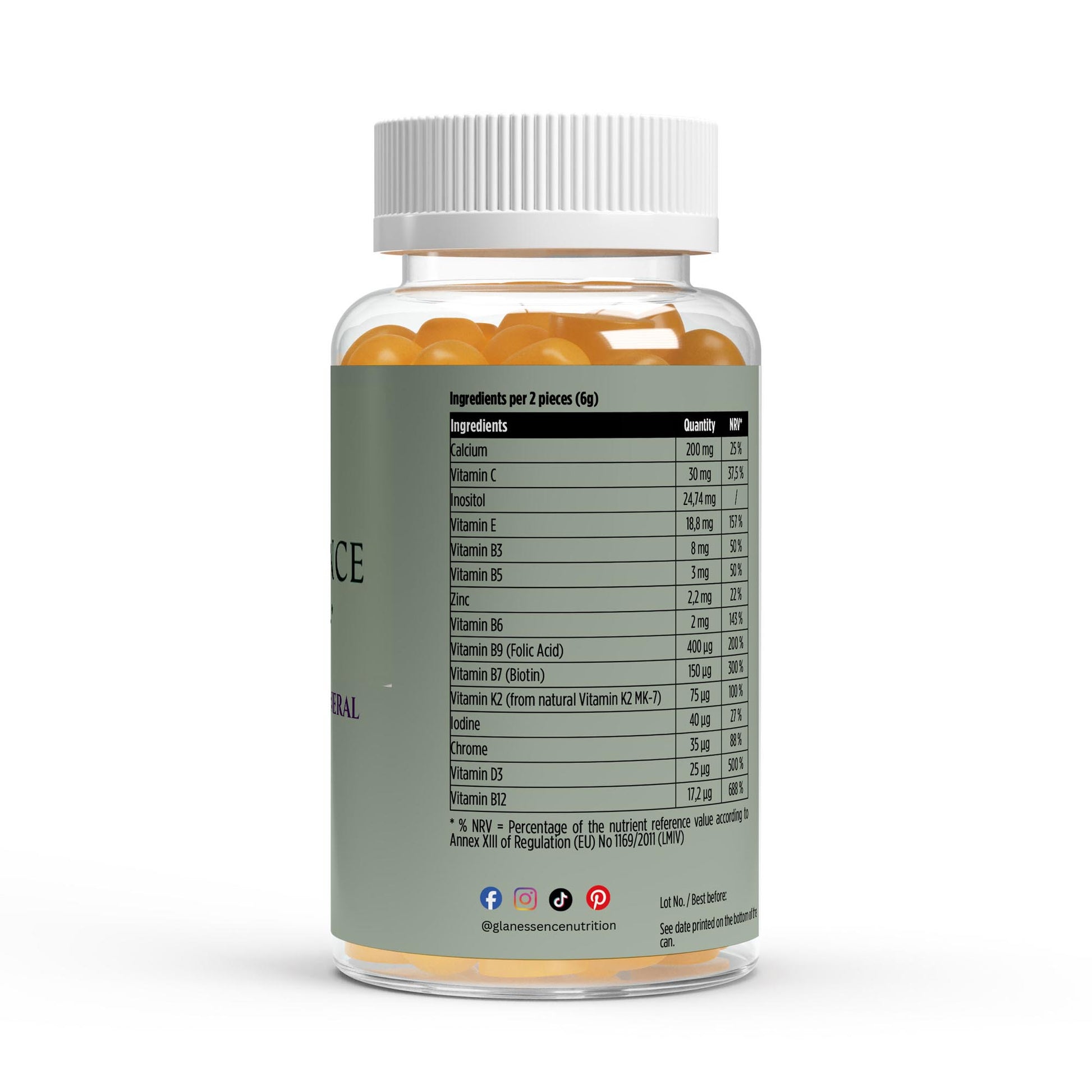 Supplement bottle with a white cap on a white background