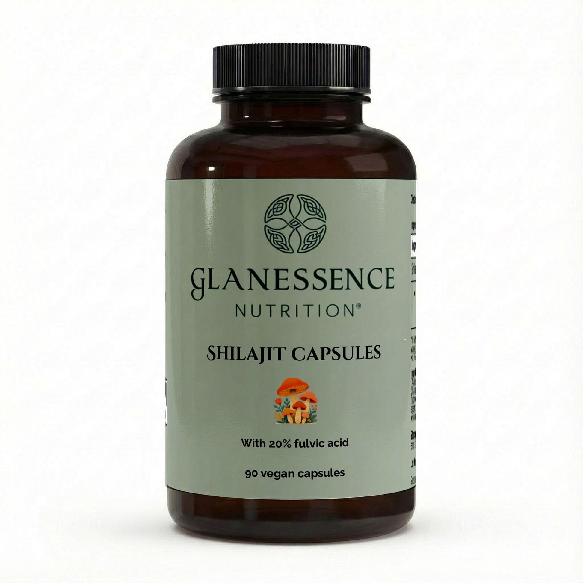 Glanessence Nutrition Shilajit Capsules bottle on a white background