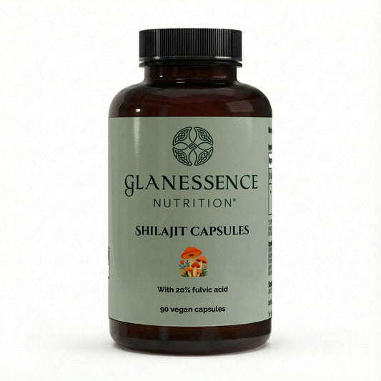Glanessence Nutrition Shilajit Capsules bottle on a white background