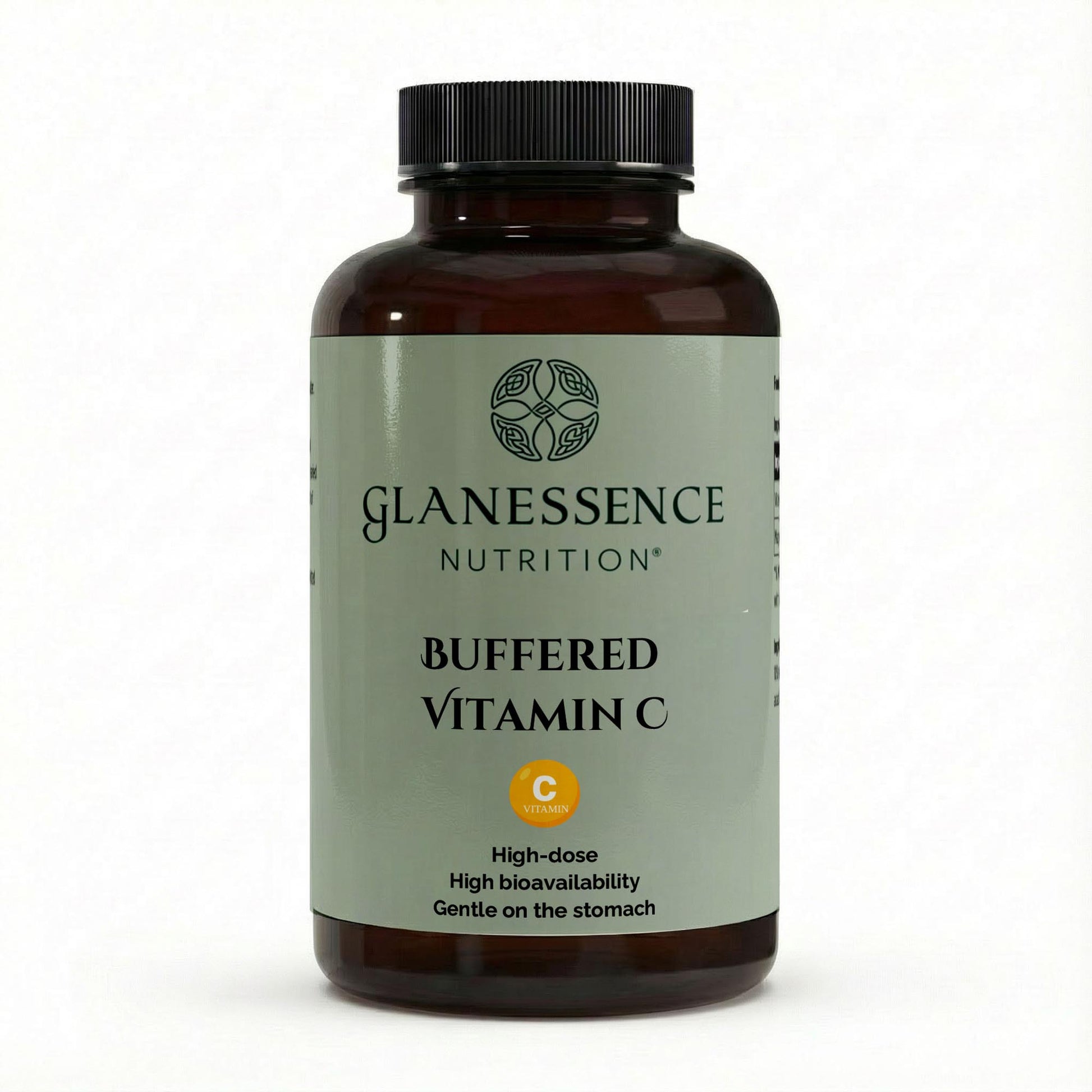 Glanessence Nutrition Buffered Vitamin C supplement bottle on a white background