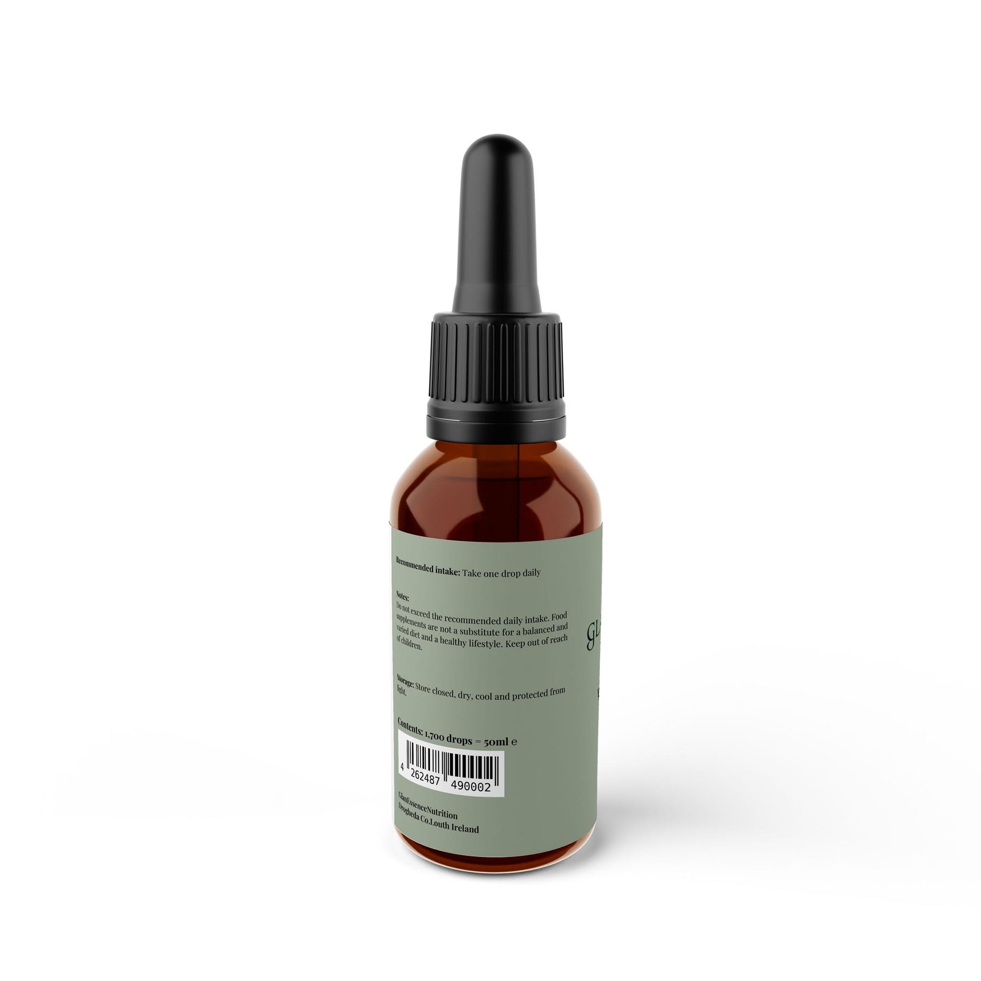 Brown glass bottle with black cap on a white background