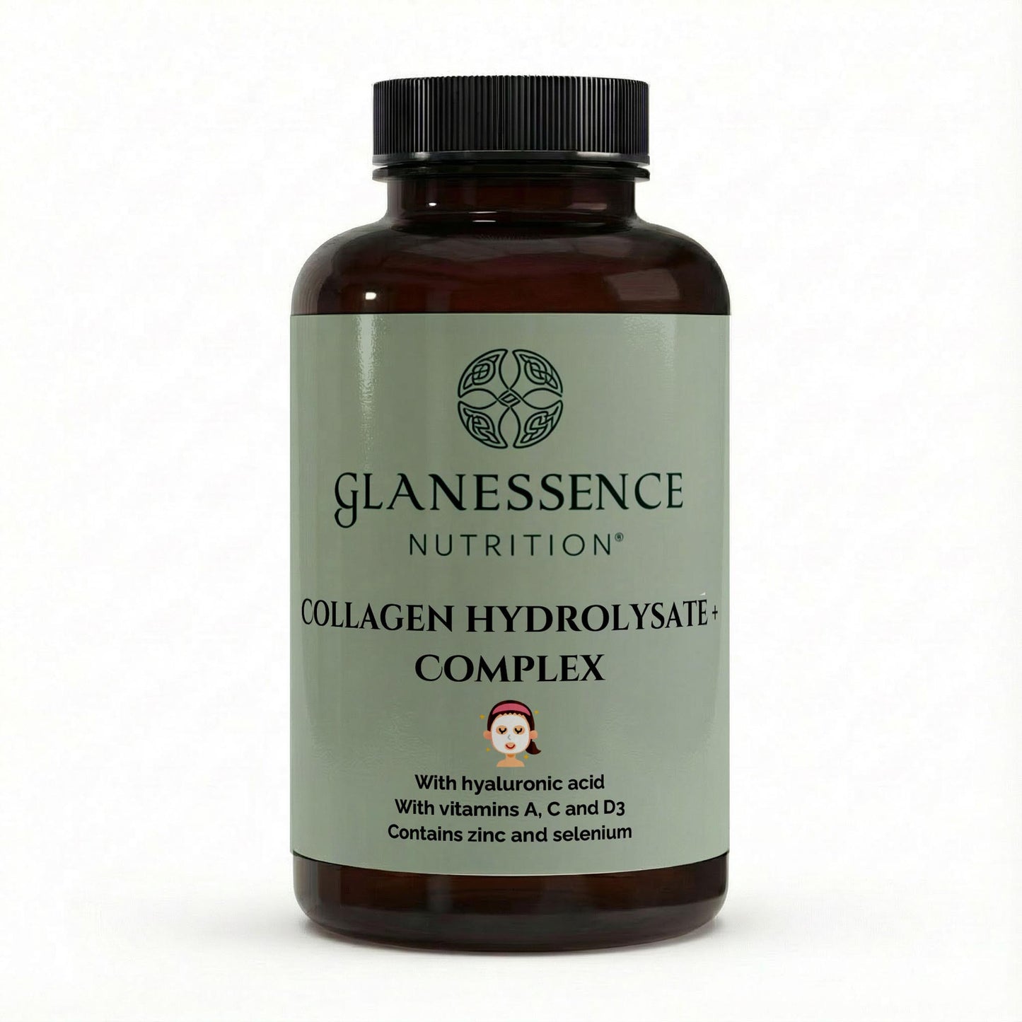 Glanessence Nutrition Collagen Hydrolysate Complex bottle on a white background
