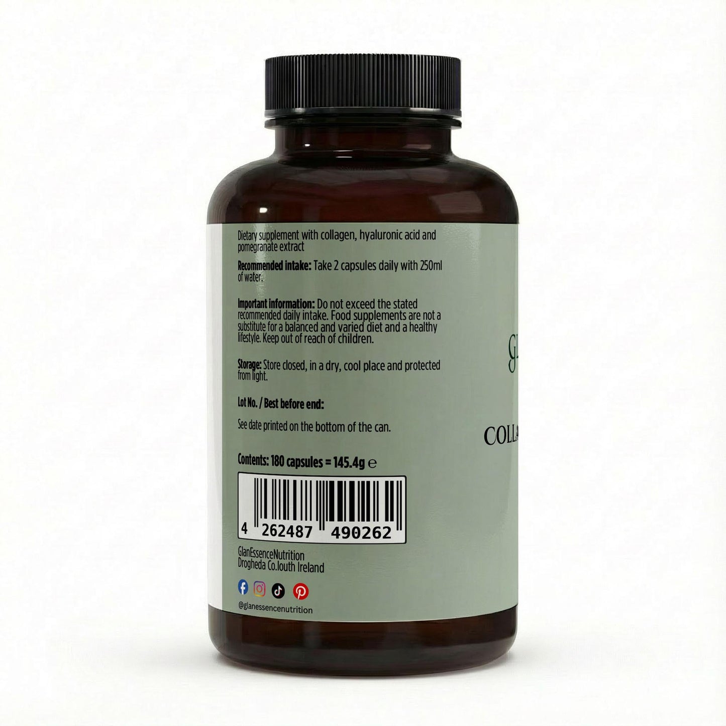 Brown supplement bottle with label on a white background