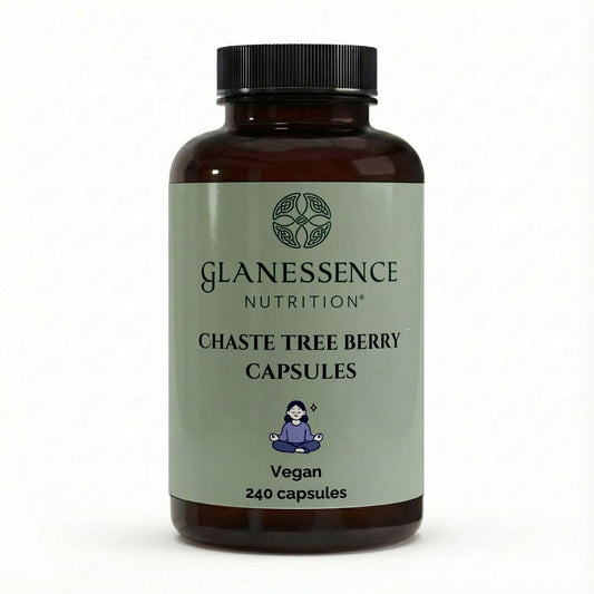 Glanessence Nutrition Chaste Tree Berry Capsules bottle on a white background