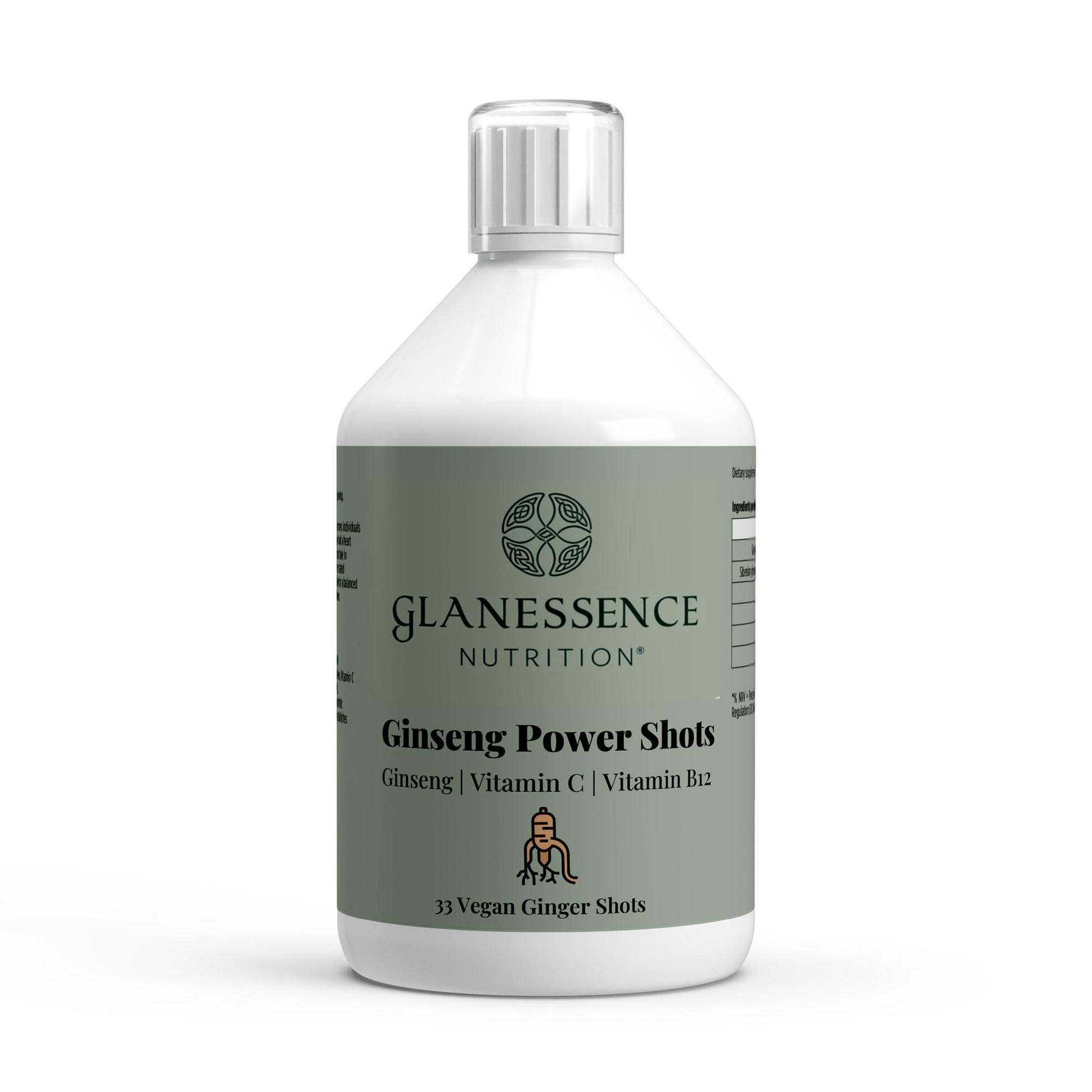 Glanessence Nutrition Ginseng Power Shots bottle on a white background