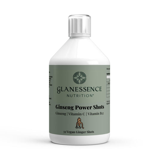 Glanessence Nutrition Ginseng Power Shots bottle on a white background