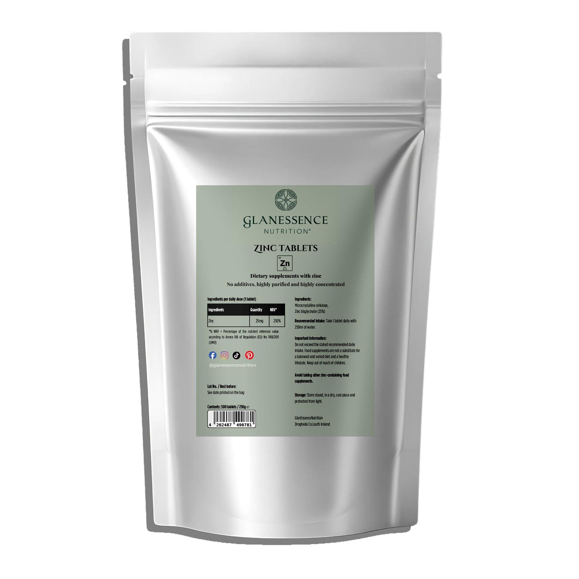 Guanessence Nutrition zinc tablets packaging on a white background