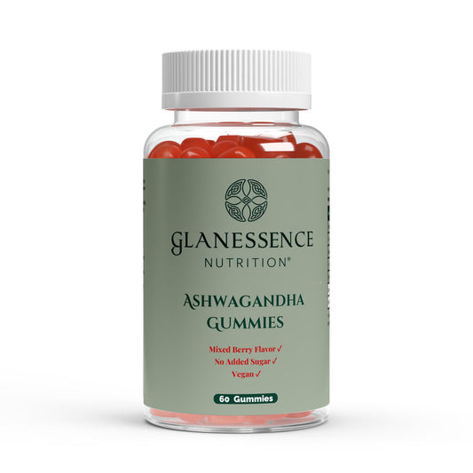 Glanessence Nutrition Ashwagandha Gummies bottle on a white background