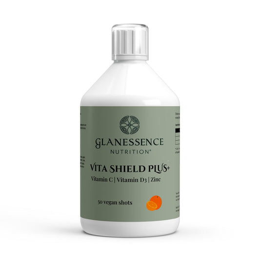 Glanessence Nutrition Vita Shield Plus bottle on a white background