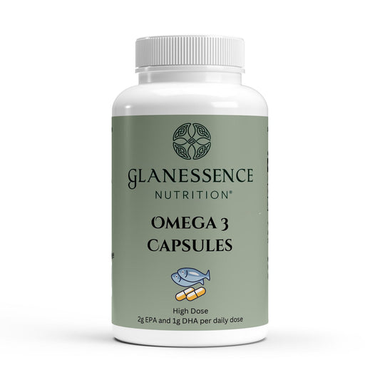 Glanessence Nutrition Omega 3 Capsules bottle on a white background
