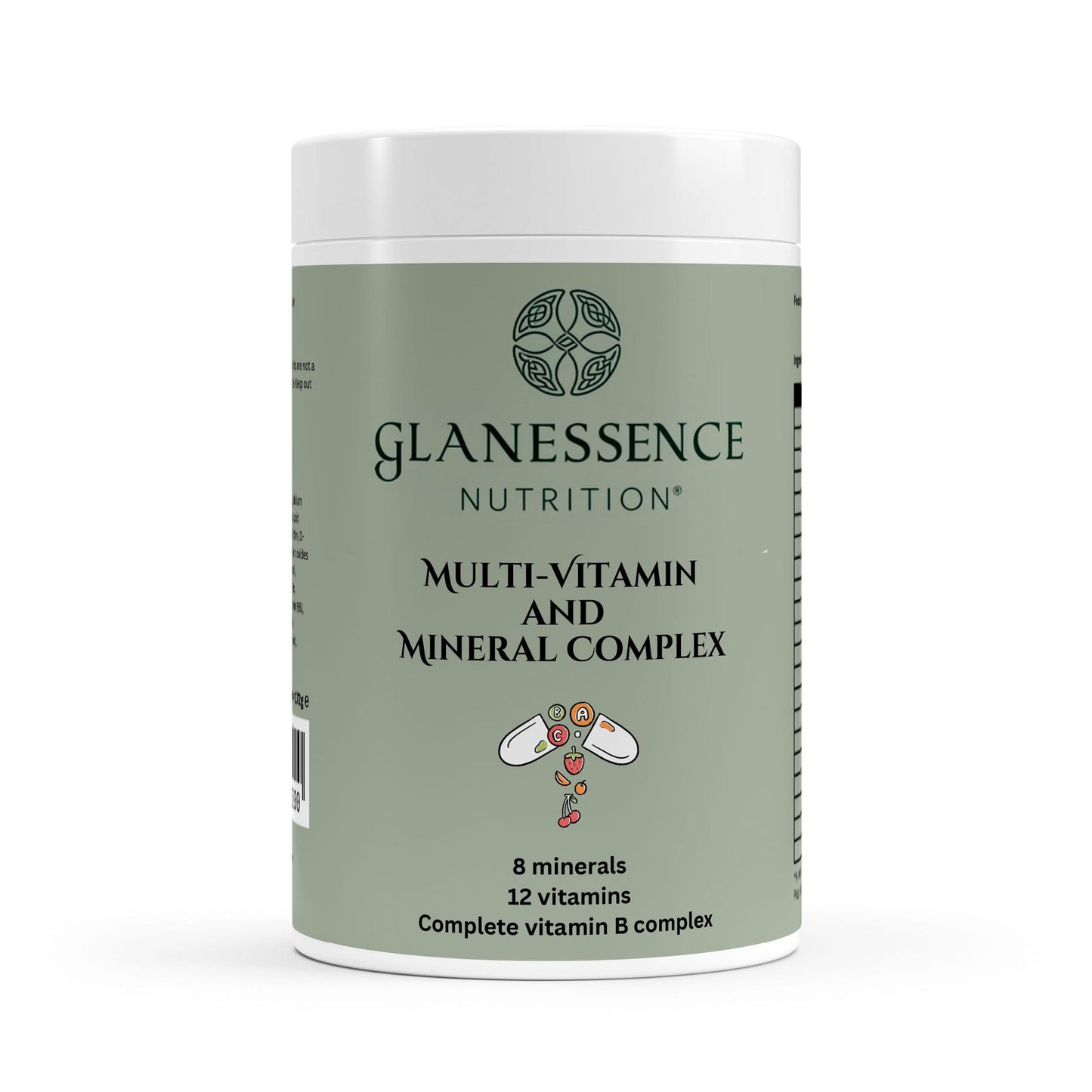 Glanessence Nutrition multi-vitamin and mineral complex container on a white background