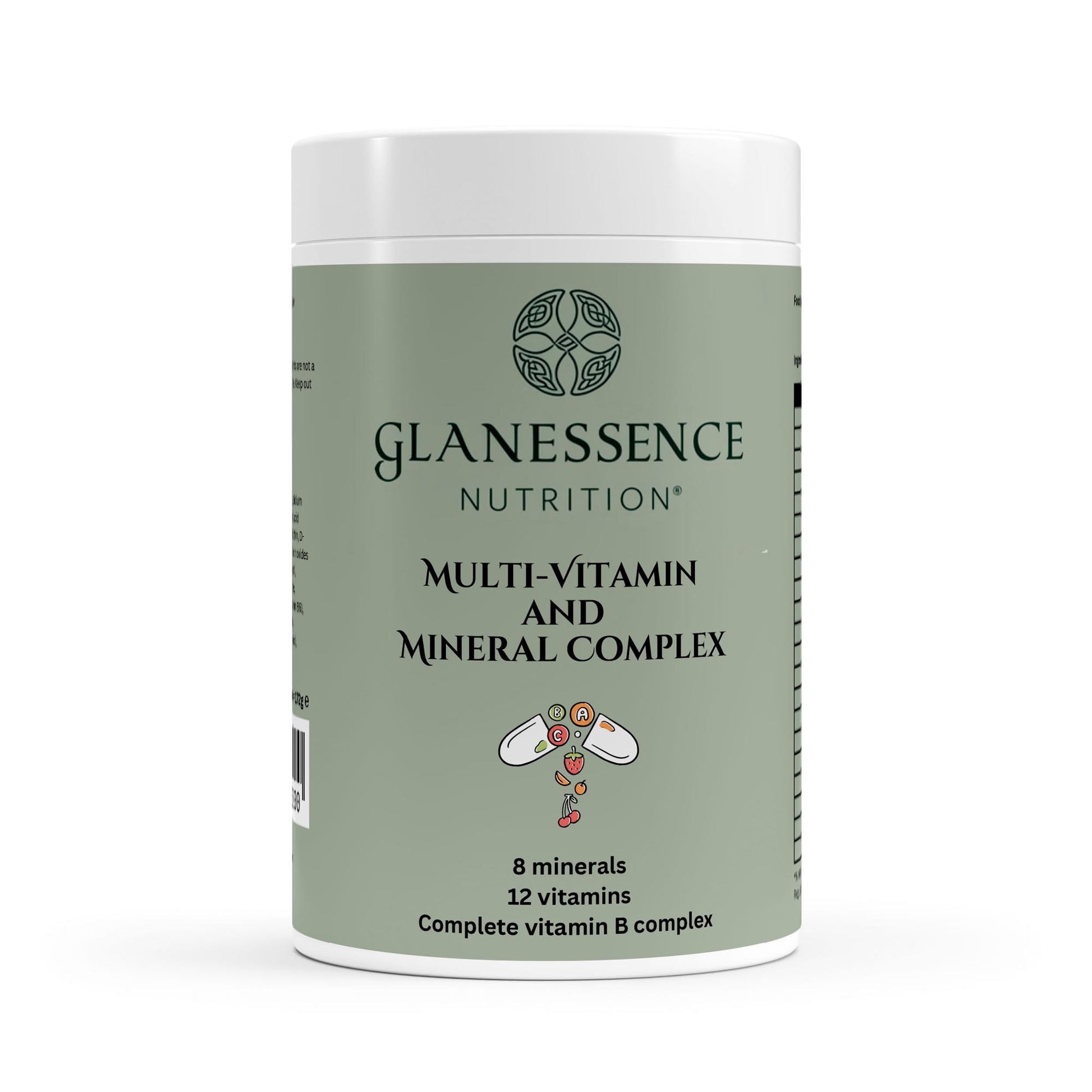 Glanessence Nutrition multi-vitamin and mineral complex container on a white background