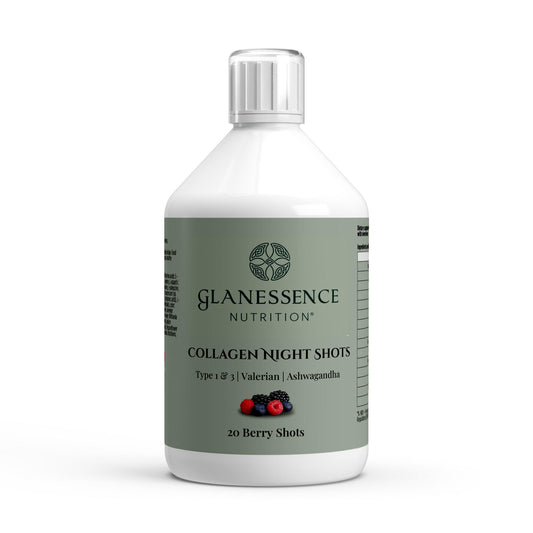 Glanessence Nutrition Collagen Night Shots bottle on a white background
