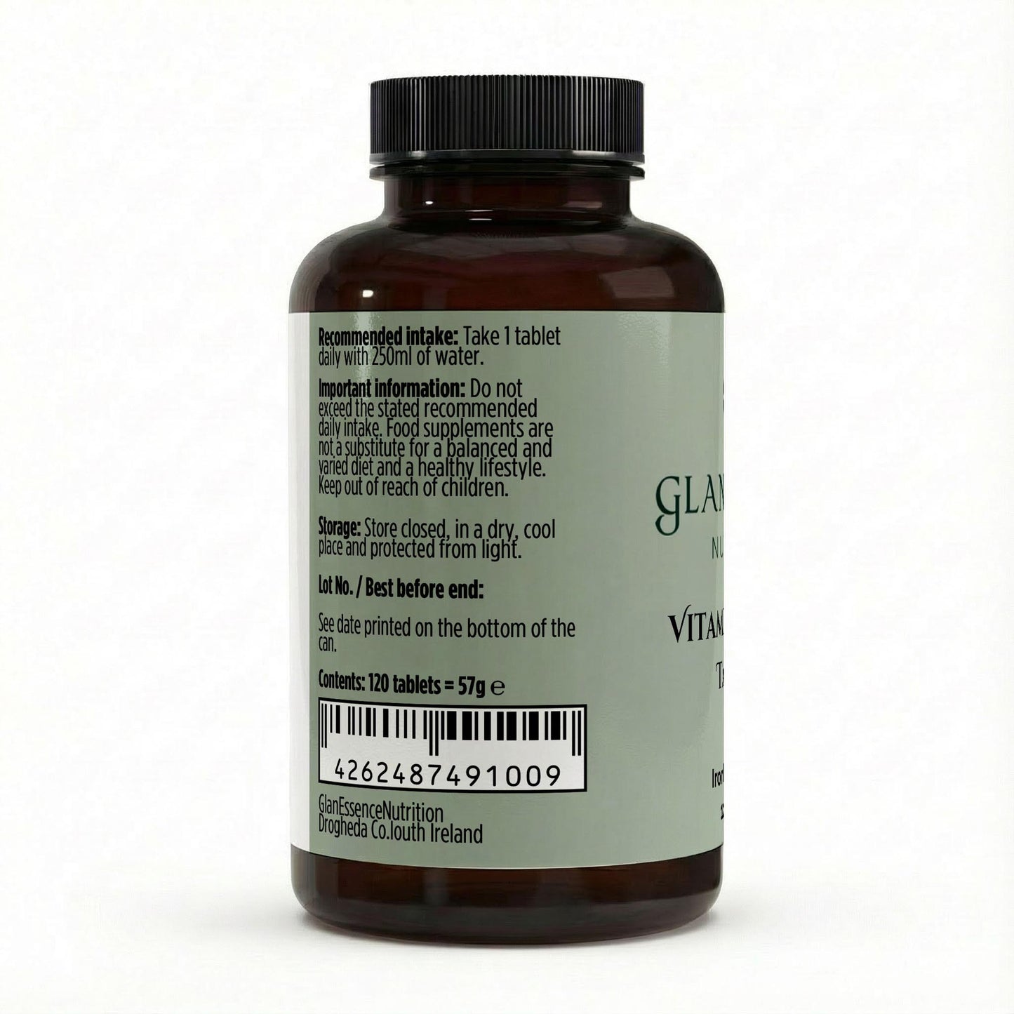 Vitamin supplement bottle with label on a white background