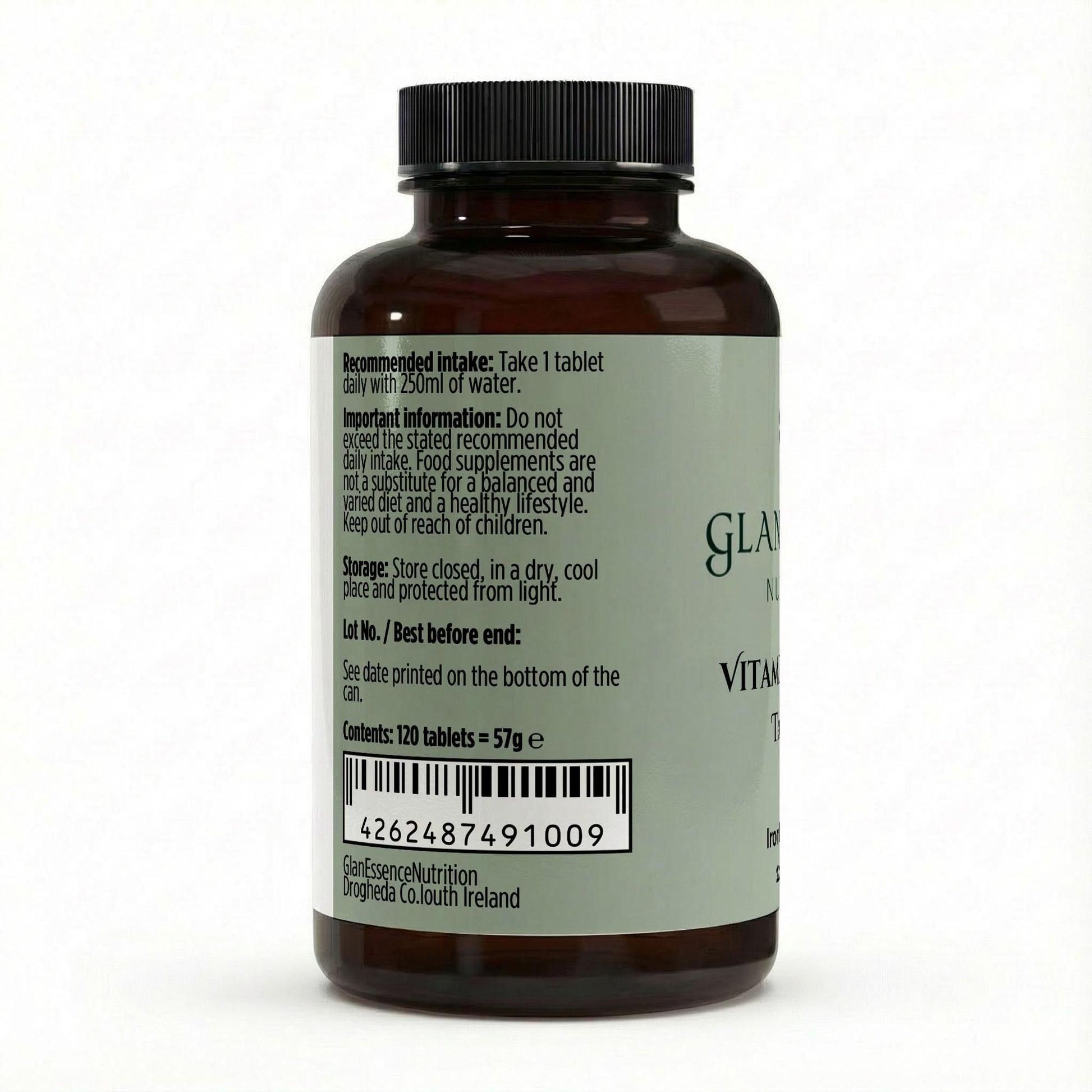 Vitamin supplement bottle with label on a white background
