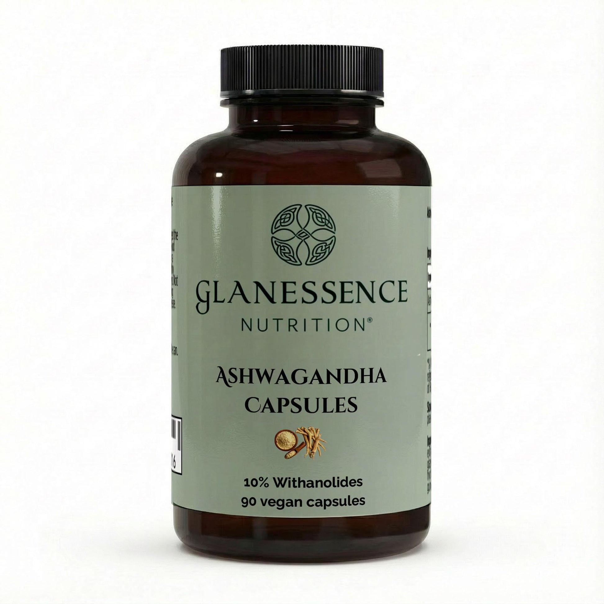 Glanessence Nutrition Ashwagandha Capsules bottle on a white background