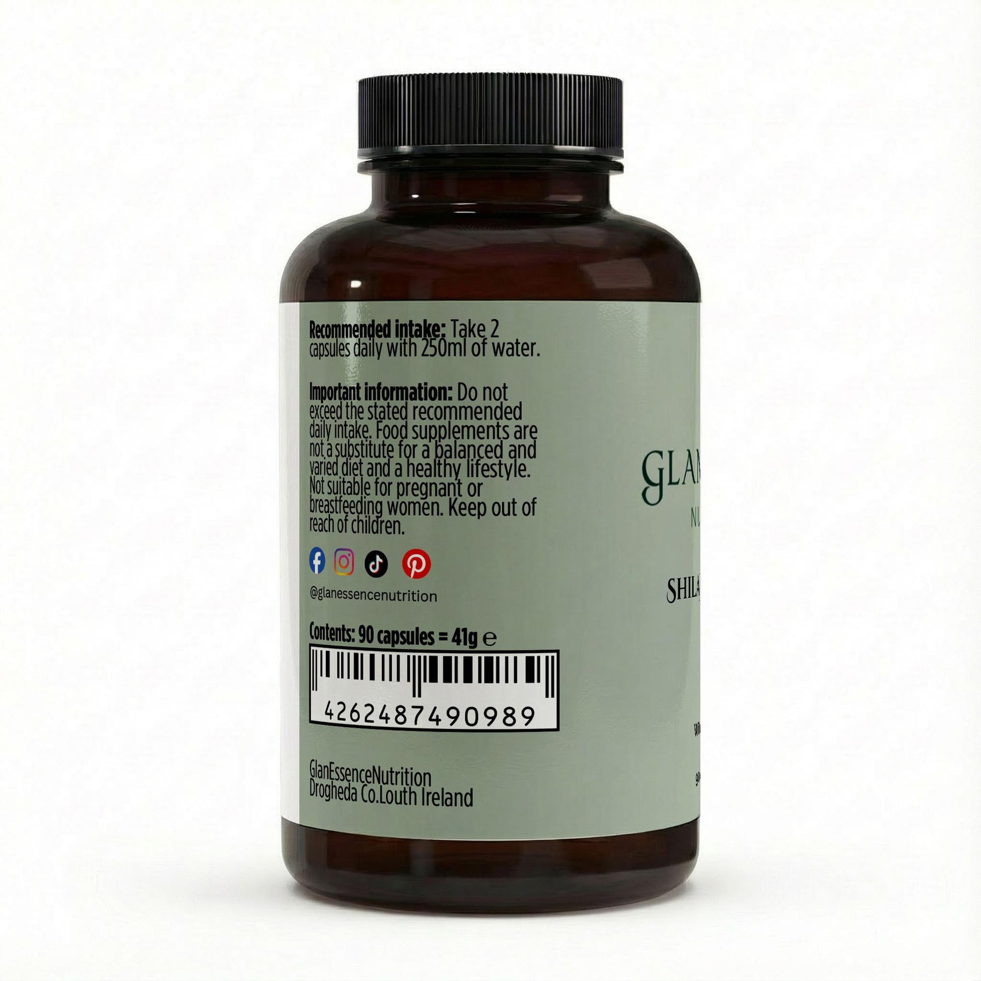Brown supplement bottle with label on a white background