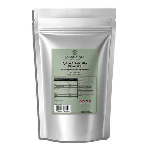 Glanessence Ashwagandha Powder packaging on a white background