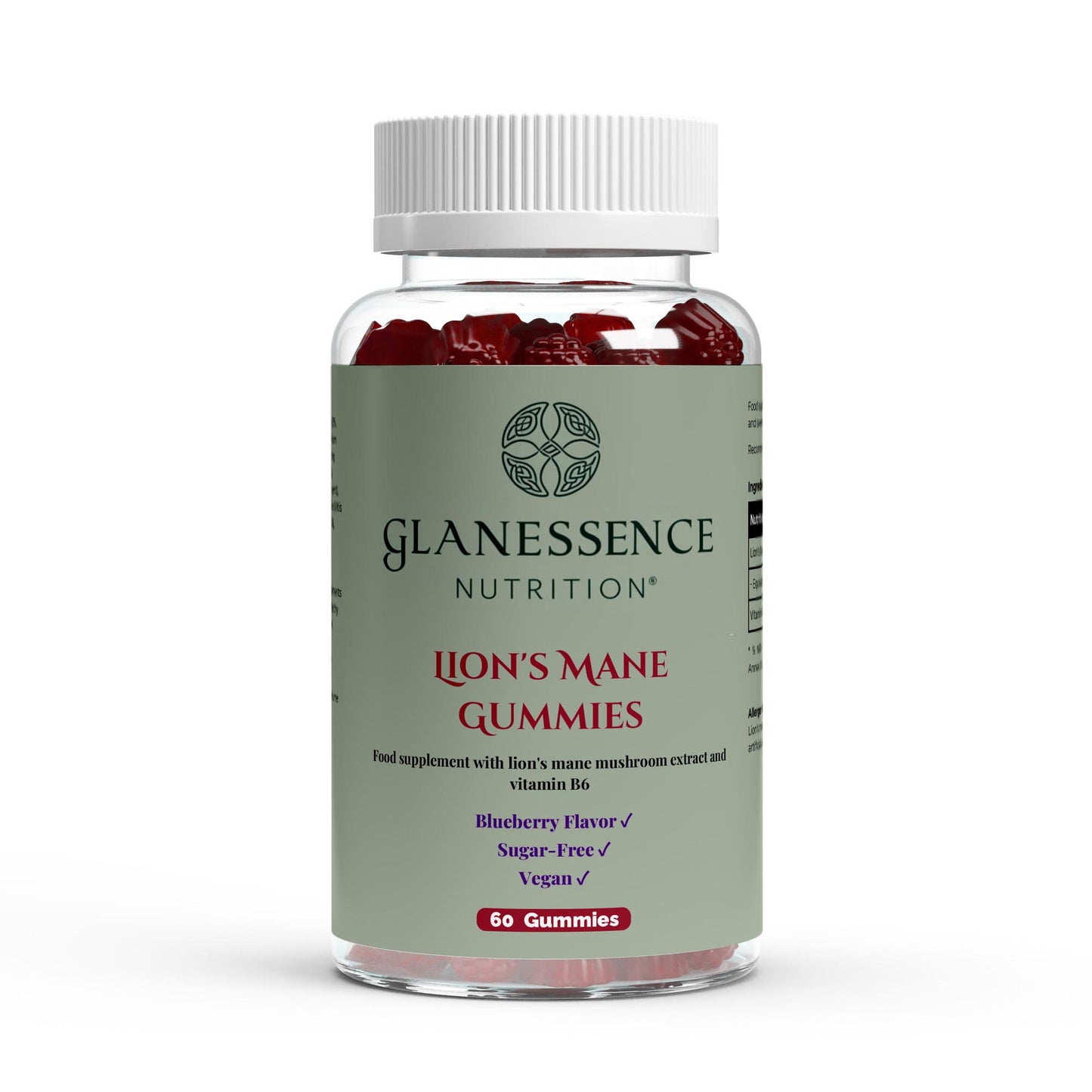 Glanesence Nutrition Lion's Mane Gummies bottle on a white background