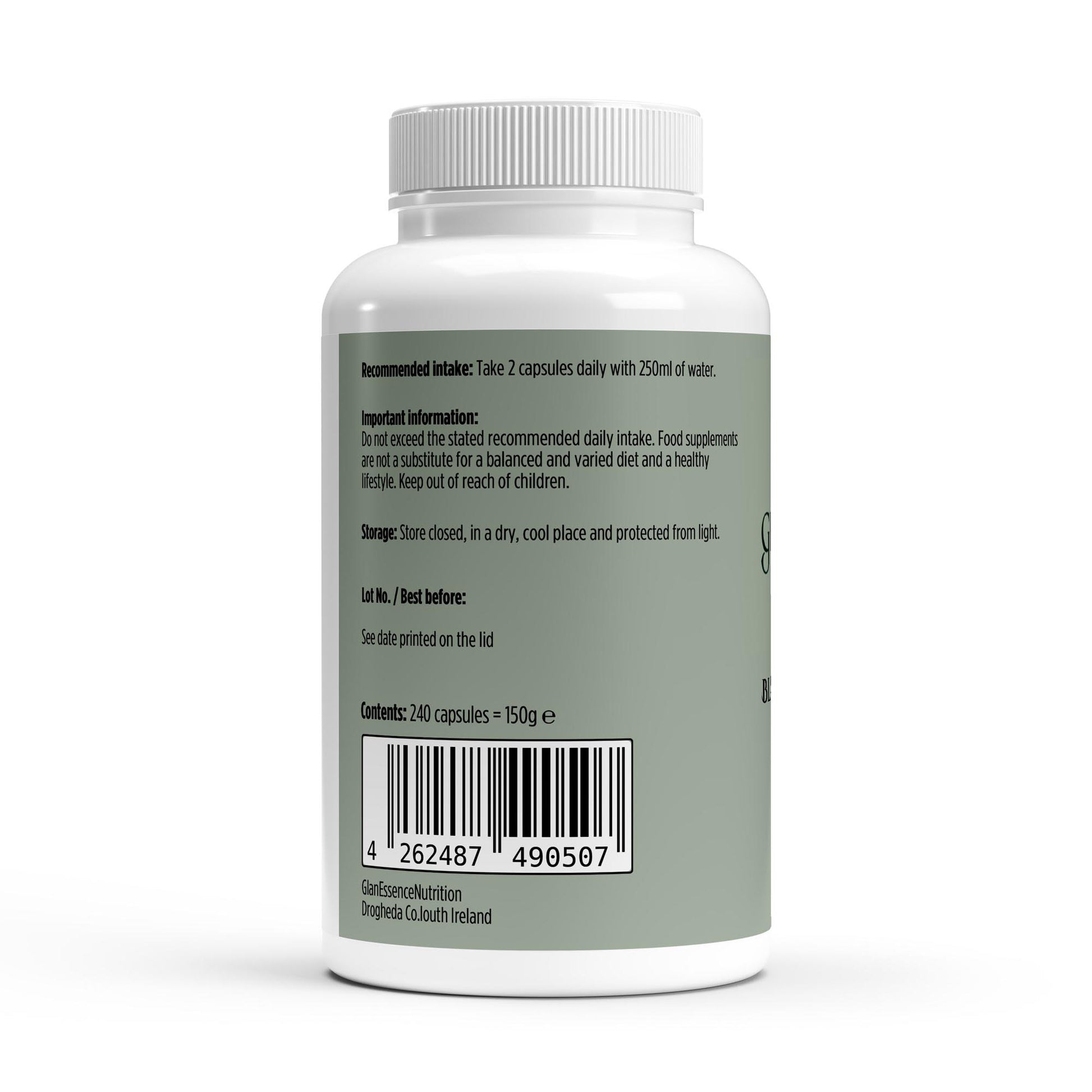 Supplement bottle with label on a white background