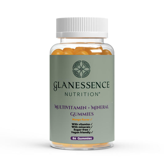 Glanesence Nutrition multivitamin and mineral gummies bottle on a white background
