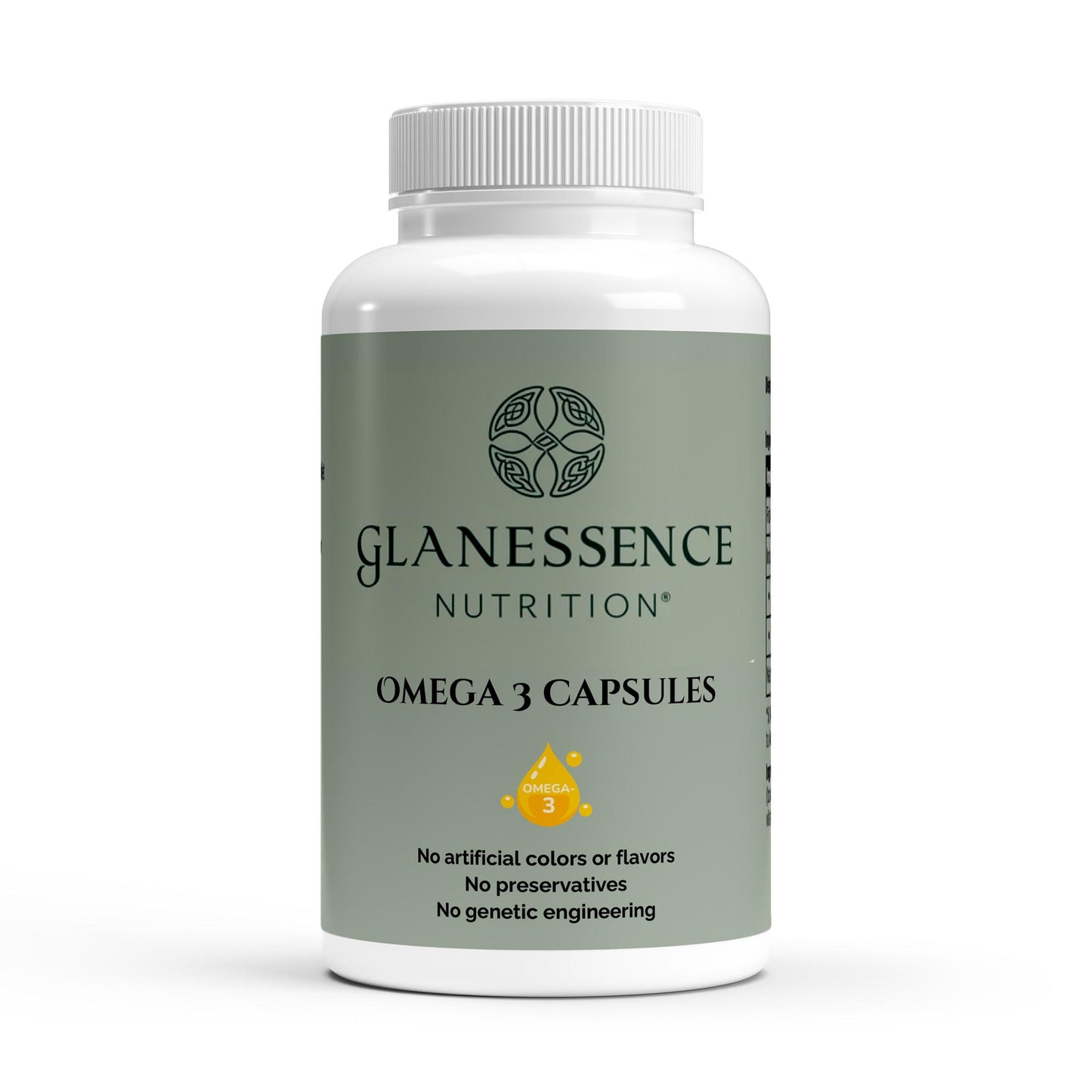 Glanessence Nutrition Omega 3 Capsules bottle on a white background