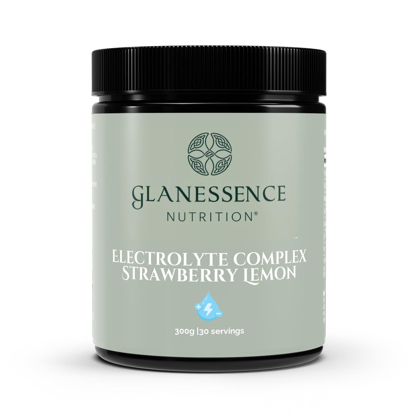 Glanesence Nutrition electrolyte complex powder container on a white background