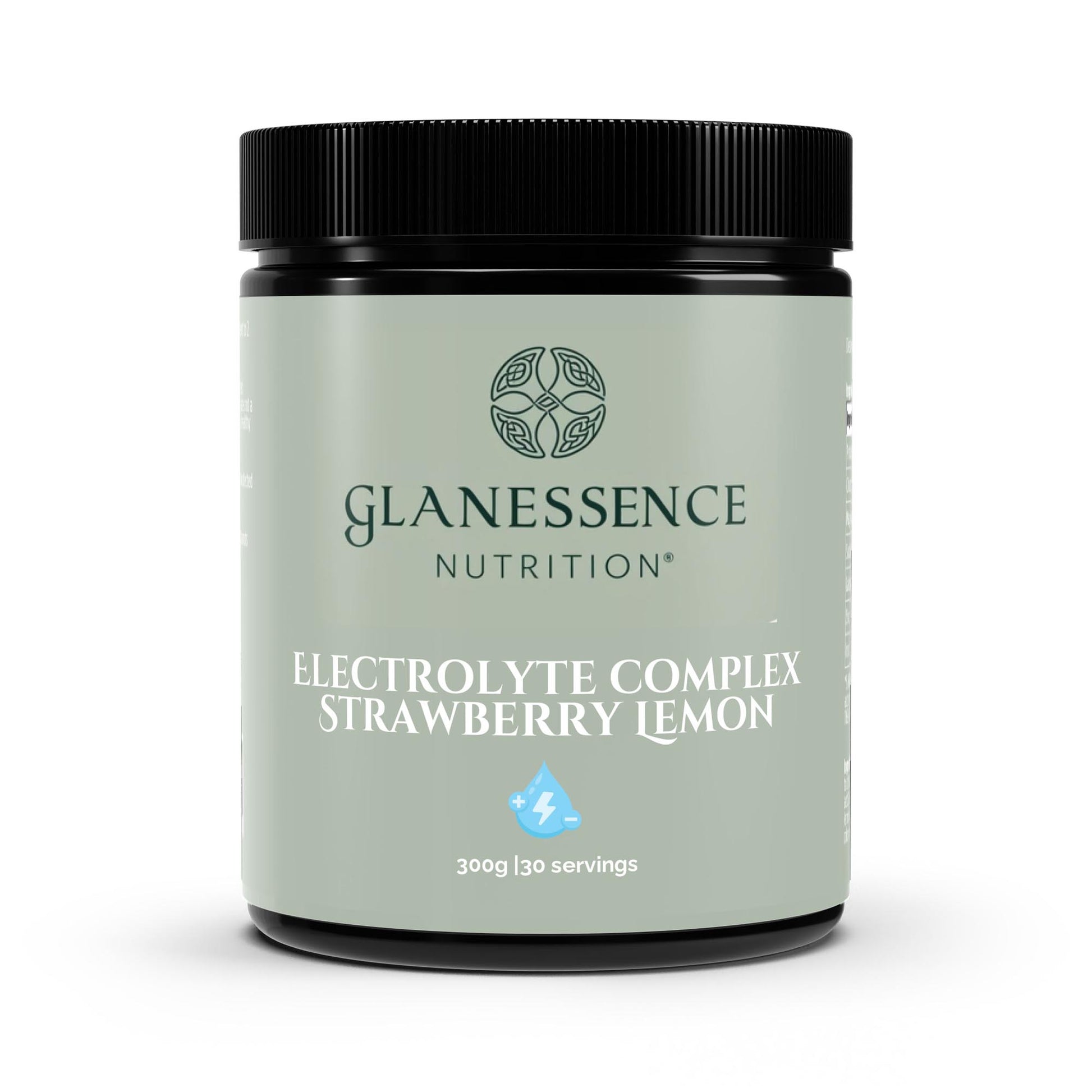 Glanesence Nutrition electrolyte complex powder container on a white background