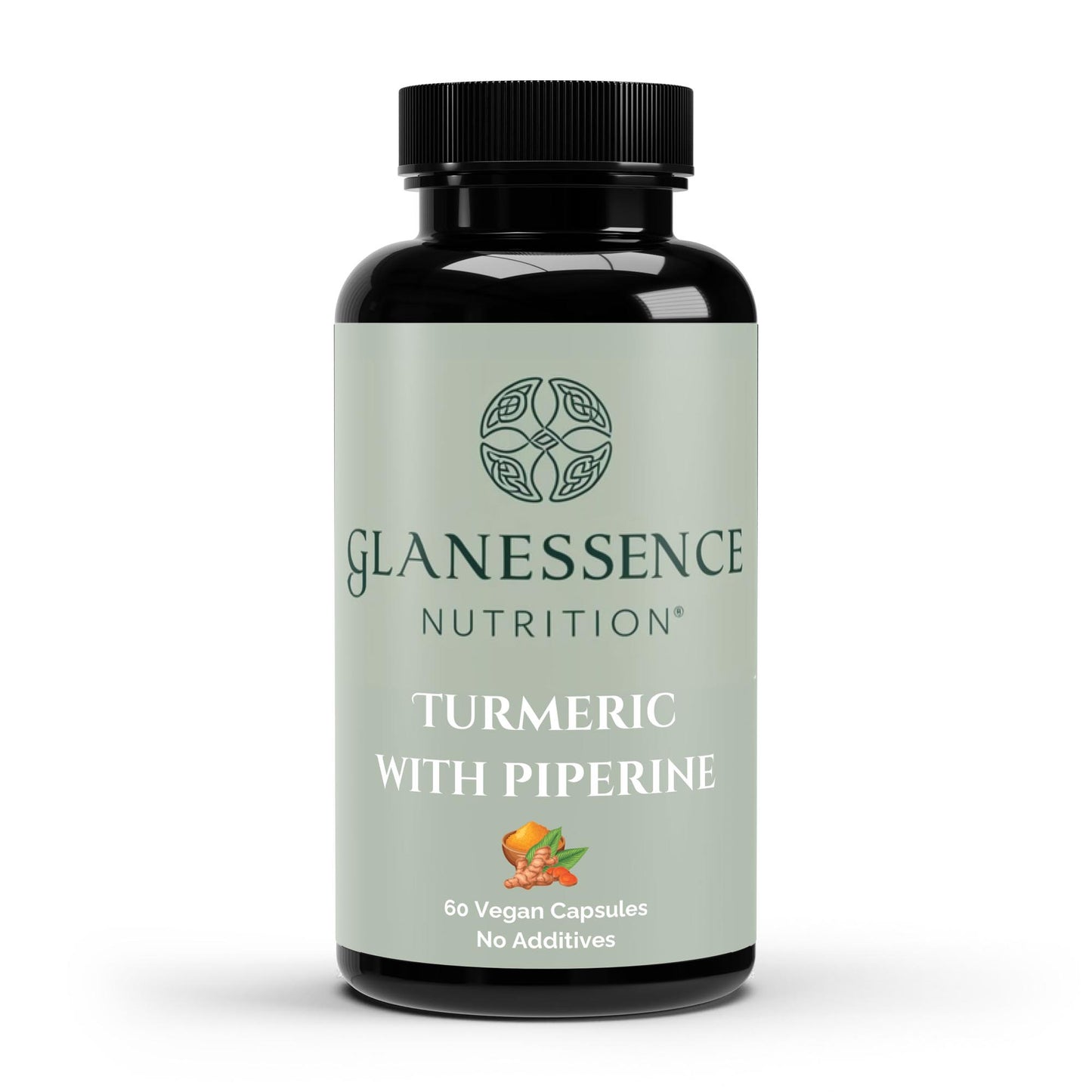 Glanessence Nutrition Turmeric with Piperine supplement bottle on a white background
