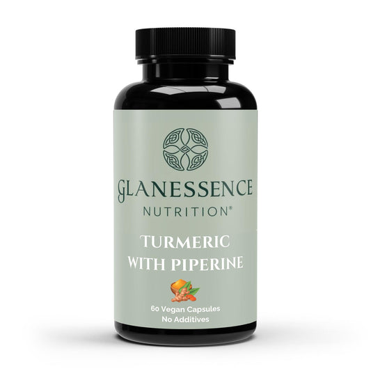Glanessence Nutrition Turmeric with Piperine supplement bottle on a white background