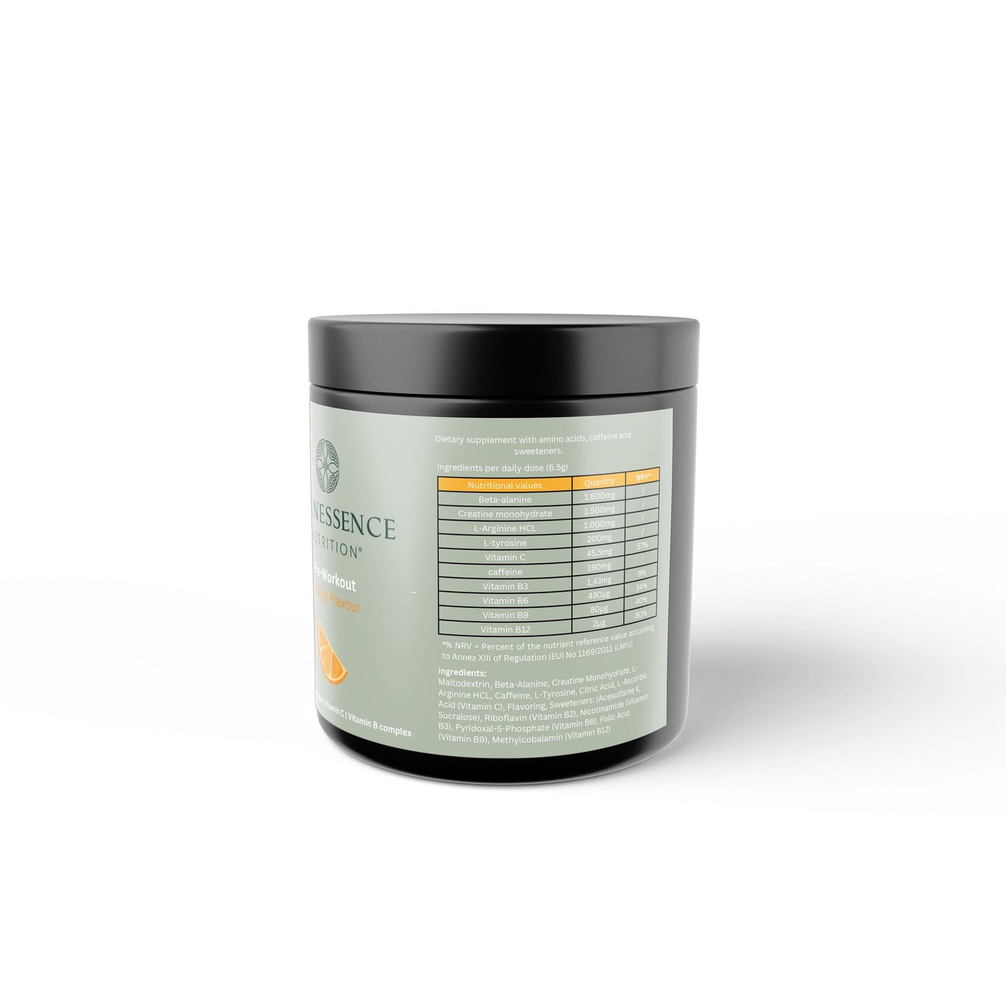 Container with a label on a white background