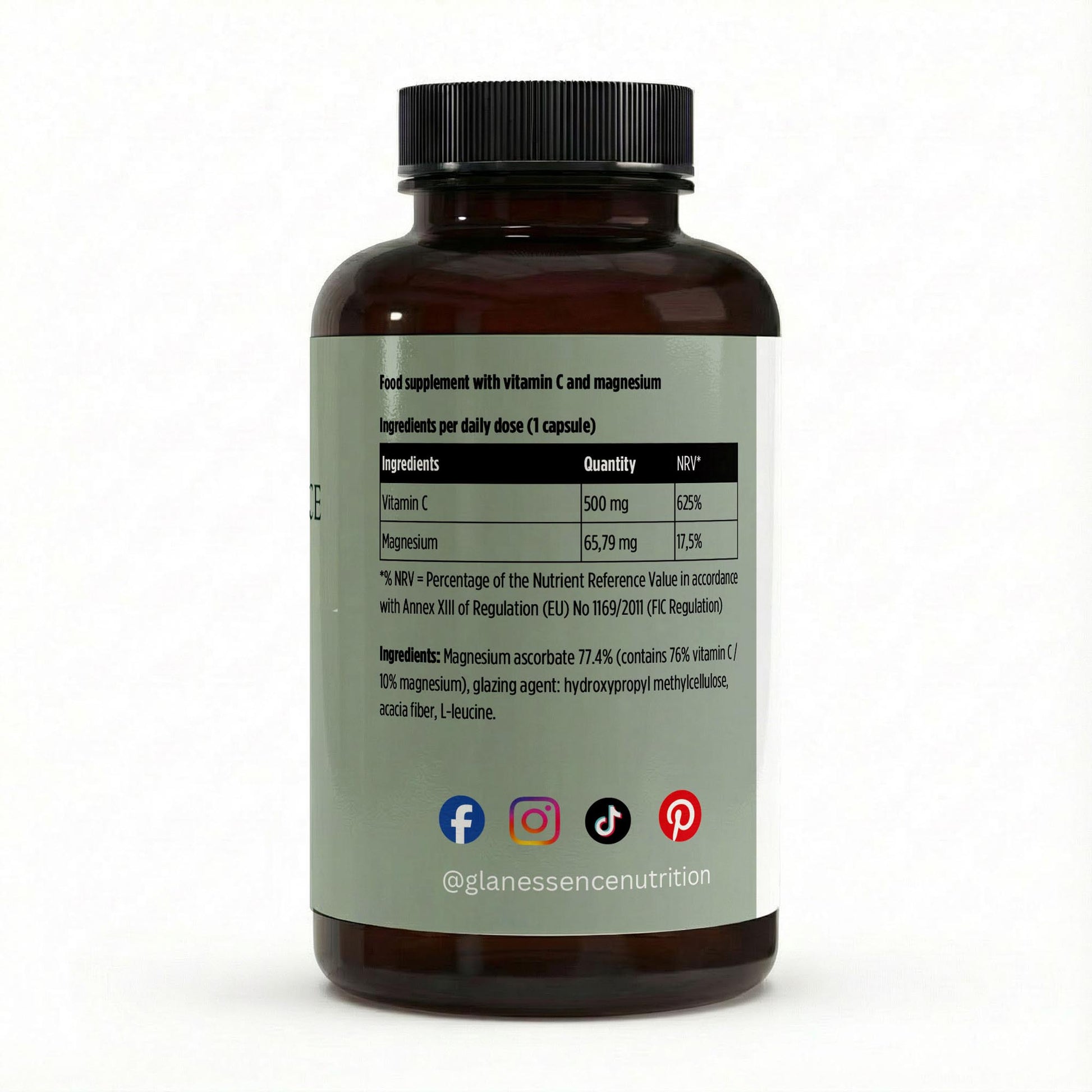 Supplement bottle with label on a white background