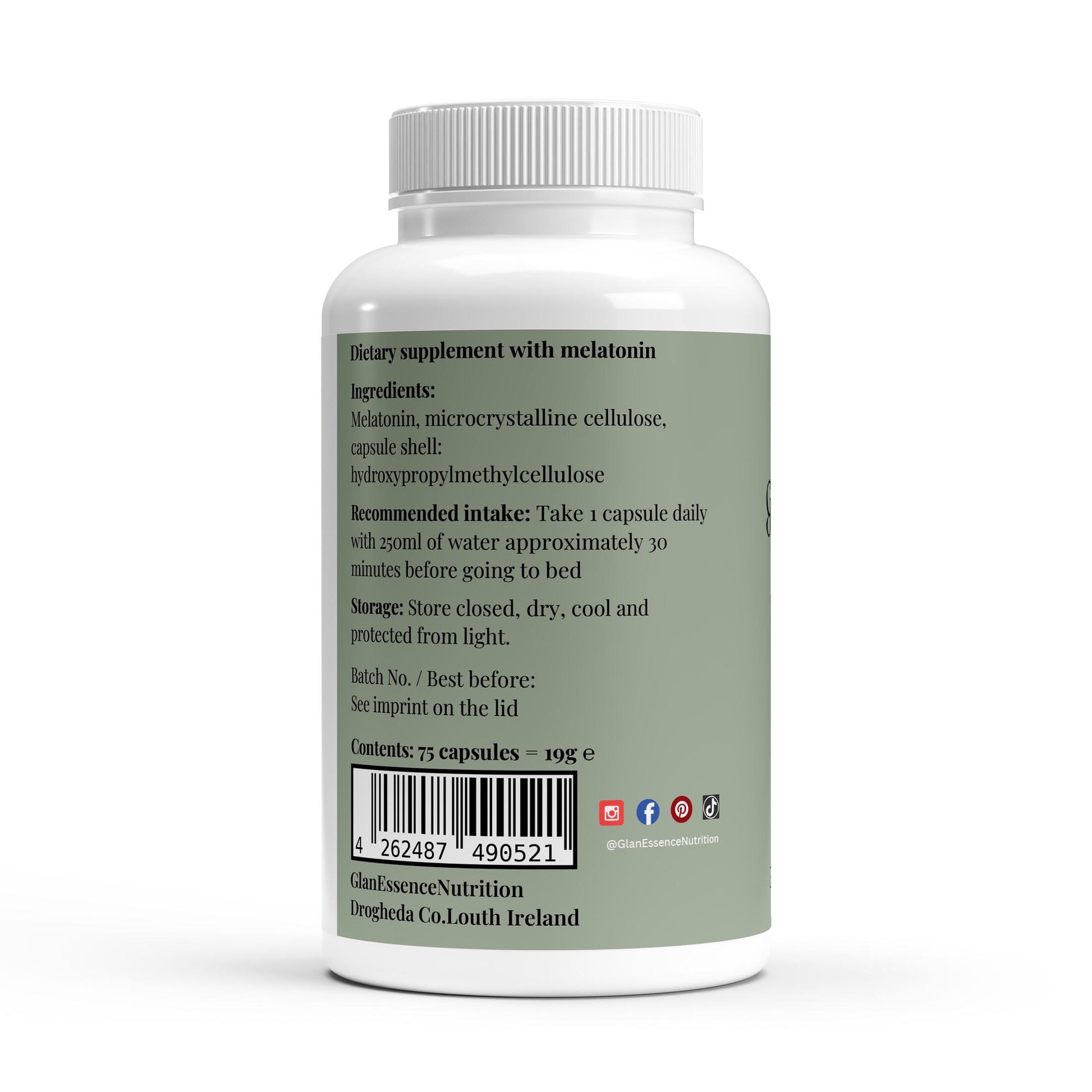 Dietary supplement bottle with label on a white background