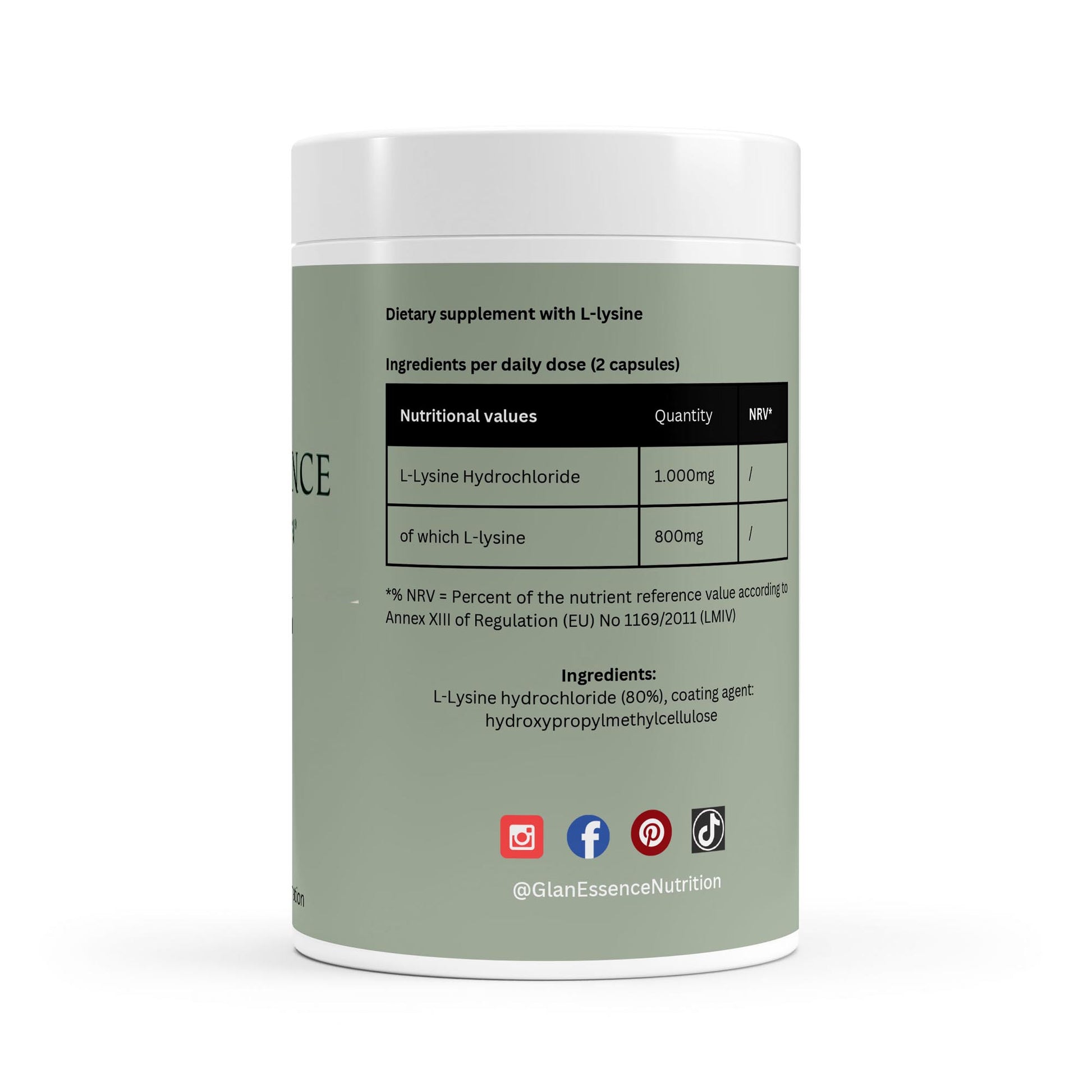 Supplement container with nutritional information on a white background