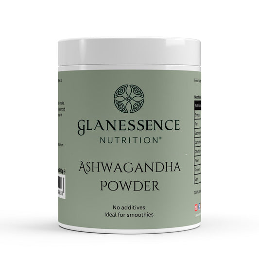 Glanessence Nutrition Ashwagandha Powder container on a white background