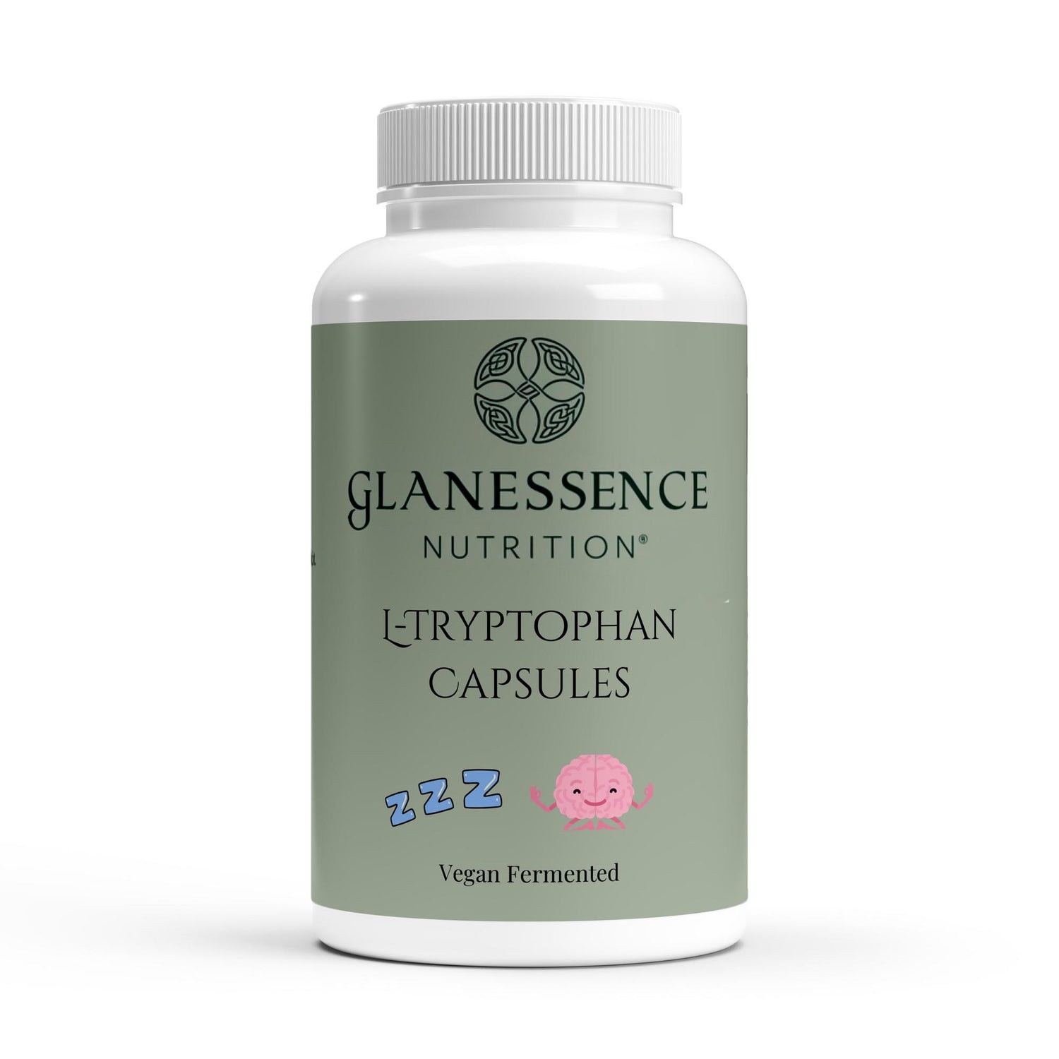 Glanessence Nutrition L-Tryptophan Capsules bottle on a white background