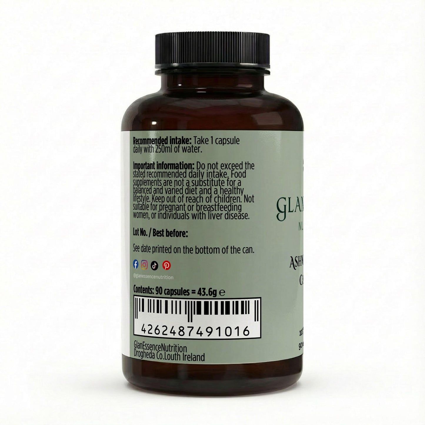 Brown supplement bottle with label on a white background