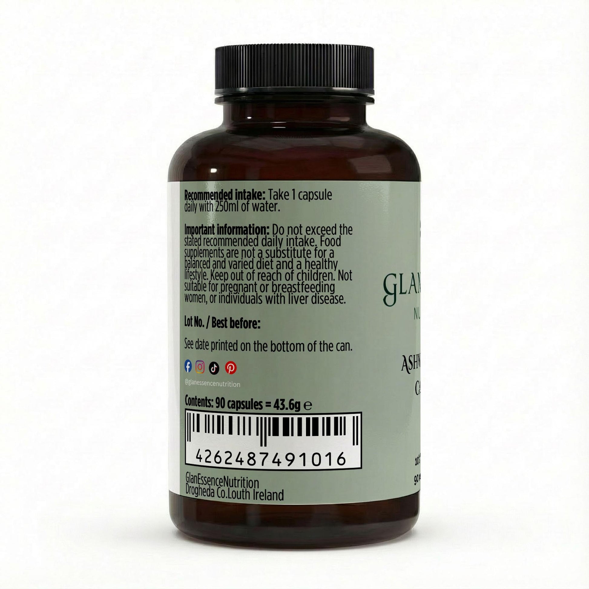 Brown supplement bottle with label on a white background