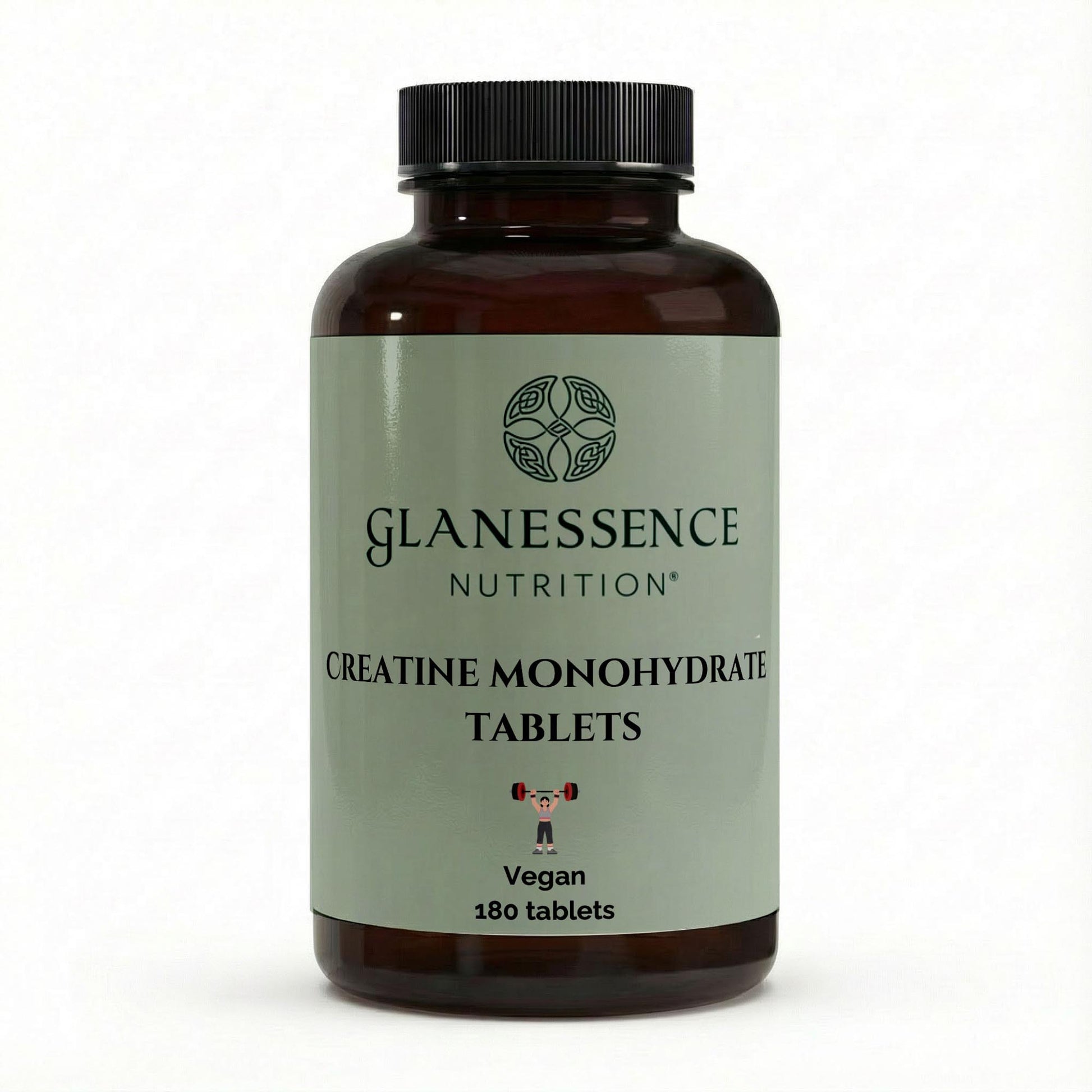 Glanessence Nutrition Creatine Monohydrate Tablets bottle on a white background