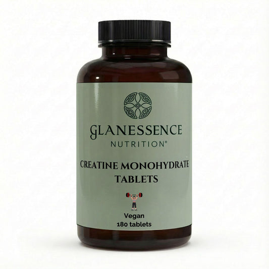 Glanessence Nutrition Creatine Monohydrate Tablets bottle on a white background