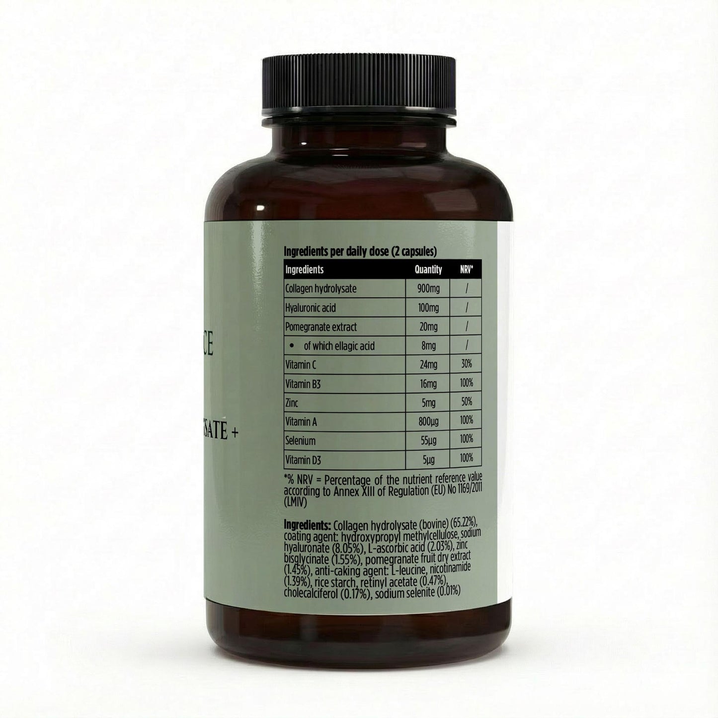 Supplement bottle with label on a white background