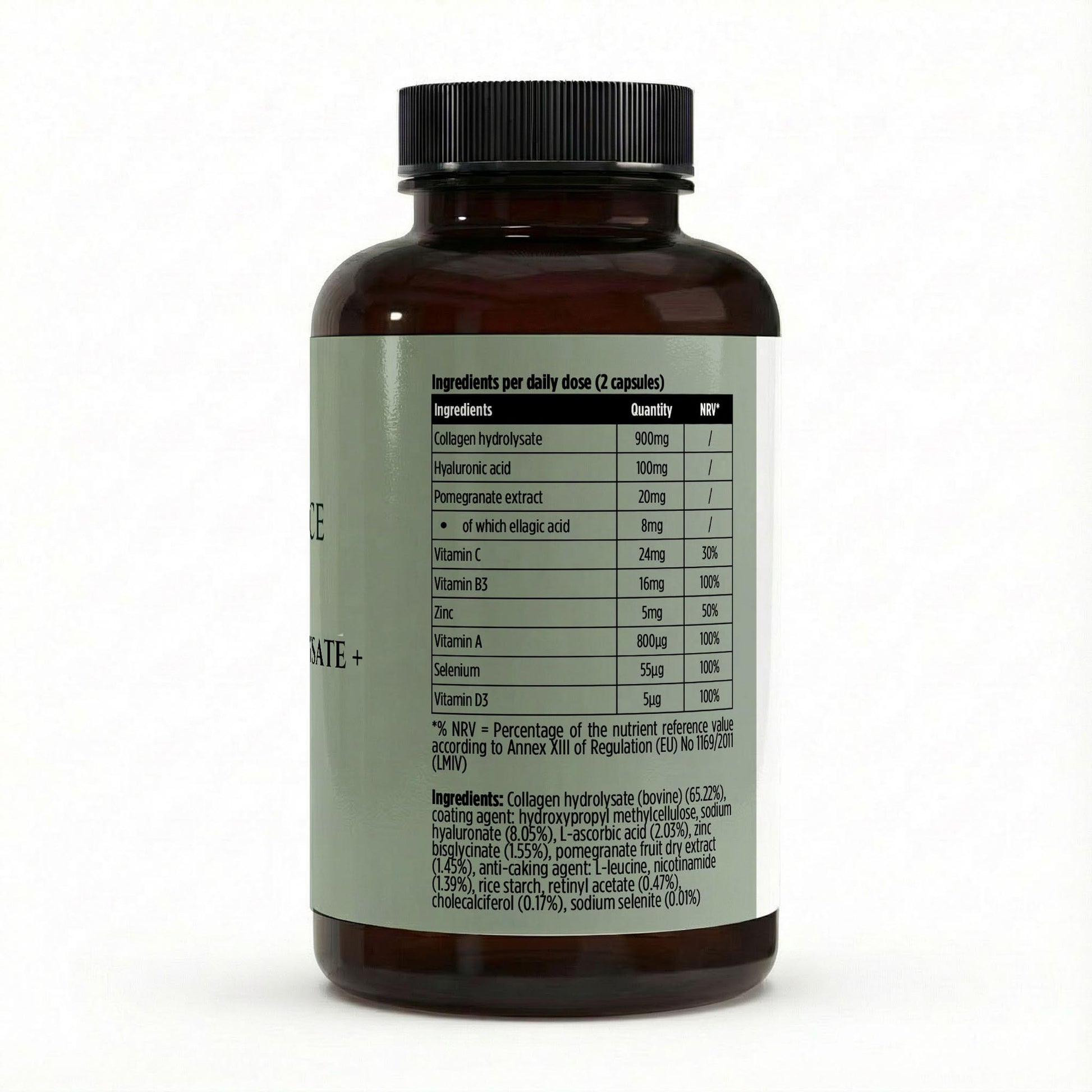 Supplement bottle with label on a white background
